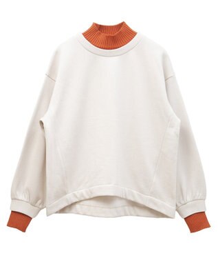 Green Parks 配色リブニットドッキング裏起毛プルオーバ Beige