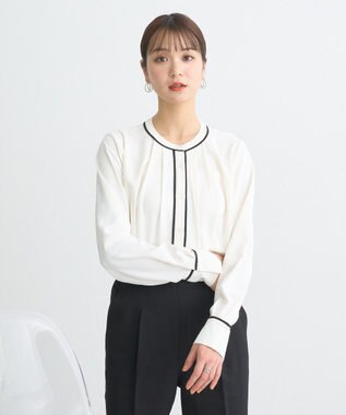 earth music&ecology バイカラータックブラウス Off White