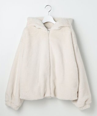 Feroux フード付きフェイクファー パーカー アイボリー系