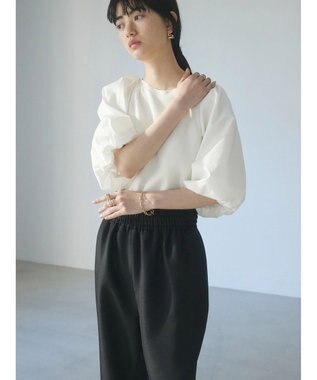 Green Parks armonia．袖布帛ニットプルオーバー Ivory