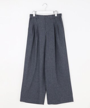 自由区 【セットアップ対応・楽チンキレイ見え】ソフトリネンダンガリーワイド パンツ ネイビー