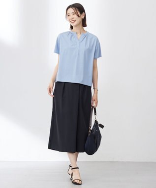 J.PRESS LADIES 【洗える・接触冷感】プレーティングジャージー バンドカラー カットソー スモーキーブルー系