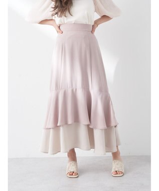 earth music&ecology バイカラーラッフルヘムスカート Pink Beige