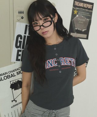 WEGO ヘンリーネックロゴSSトップ ブラック中濃色