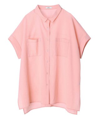 earth music&ecology 配色ステッチＢＩＧシャツ Pink