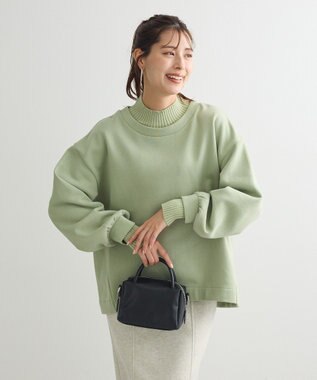 Green Parks 配色リブニットドッキング裏起毛プルオーバ Light Green