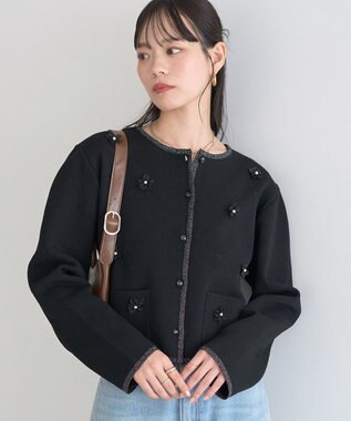 earth music&ecology フラワーモチーフニットカーディガン
