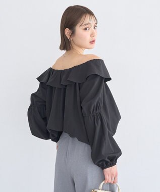 earth music&ecology 2wayオフショルバルーンヘムフリルブラウス Black