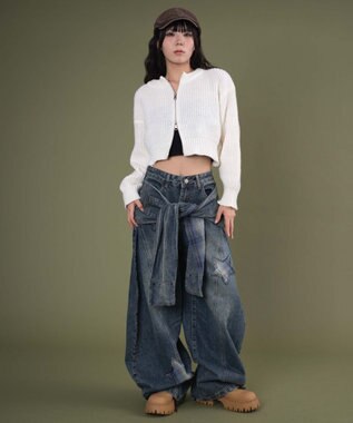 WEGO ダブルZIPニットカーデ ホワイトアイボリー