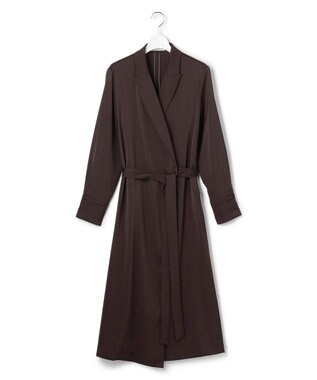 ICB L 【洗える】ストレッチダブルサテン テーラーカラー ラップワンピース ダークブラウン系