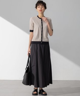 23区 S 【WEB&一部店舗限定/洗える】レーヨンポリエステルストレッチ 半袖 カーディガン ベージュ×ブラックラメ