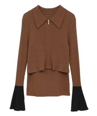 YECCA VECCA 【2点SET】キャミセット襟付きZIPカーディガン Camel