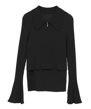 YECCA VECCA 【2点SET】キャミセット襟付きZIPカーディガン Black