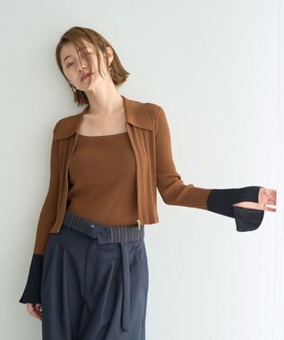 YECCA VECCA 【2点SET】キャミセット襟付きZIPカーディガン Camel