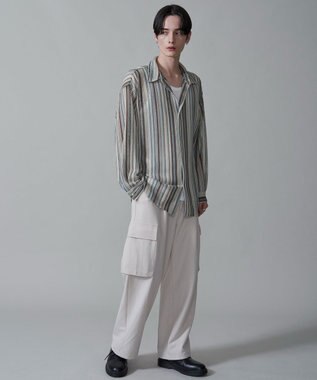 WEGO ストライプメッシュBIGシャツ（LS） オフホワイト