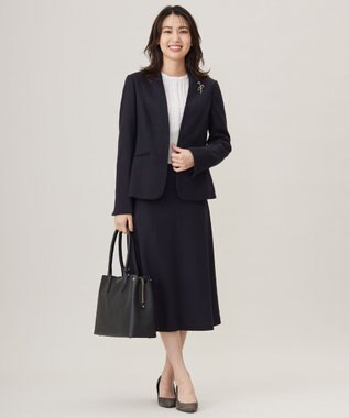 J.PRESS LADIES 【セットアップ対応】ウールスムース ノーカラー ジャケット ネイビー系