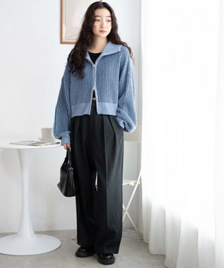 WEGO ダブルジップショートカーデ ブルー