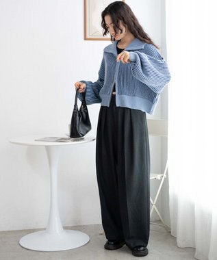 WEGO ダブルジップショートカーデ ブルー