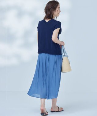 組曲 L 【WEB限定】シアープリーツライクシフォン パンツ ダスティブルー系