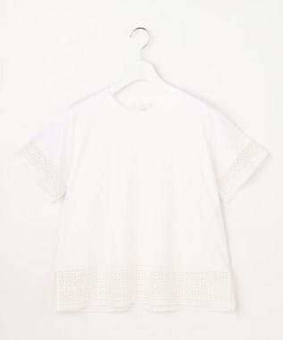 自由区 ナチュラルコットンハイゲージレースドッキング Tシャツ オフ