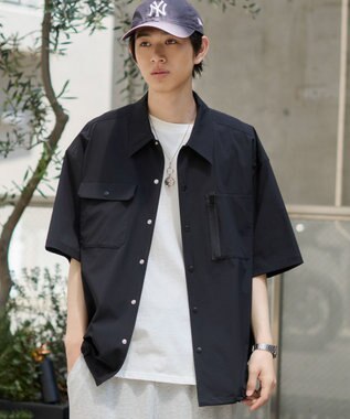 WEGO 【ユニセックス着用ITEM/MLサイズ展開/機能シャツ】リップストップシャツ（SS） ブラック