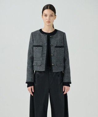 GRACE CONTINENTAL シャギーチェックノーカラージャケット グレー