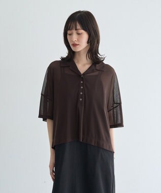 YECCA VECCA 【2点SET】シアーポロシャツ×キャミワンピース Brown