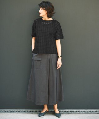 自由区 L 【カタログ掲載・接触冷感・UVカット・洗える】デニムライクボトムフレア スカート インディゴ