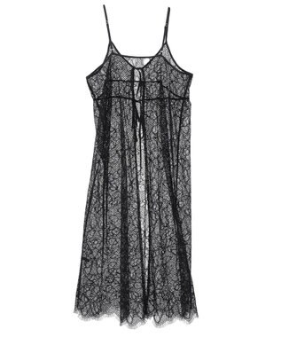 YECCA VECCA リーフ柄レースキャミワンピース Black