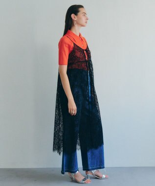 YECCA VECCA リーフ柄レースキャミワンピース Black