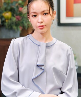 Tiaclasse 【2WAY・洗える】取り外し可能な​配色パイピングボウタイブラウス グレー