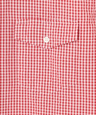 J.PRESS MEN オーガニックコットンサッカーギンガムチェックシャツ レッド系3