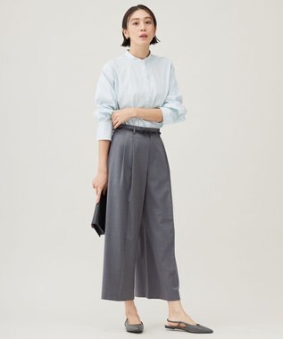 自由区 S 【スタイリストコラボ・洗える】SOMELOSバンドカラー シャツ サックスストライプ