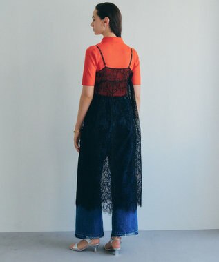 YECCA VECCA リーフ柄レースキャミワンピース Black