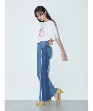 earth music&ecology Ｌｅｅ×ｅ．ｍ．ａ．ｅ　切替デニムフレアパンツ Indigo