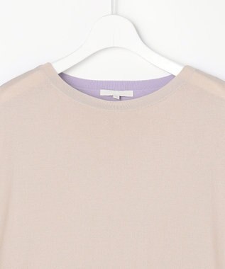 自由区 【大人のバイカラー】ライトクレープストレッチ プルオーバー ベージュ×ライトラベンダー