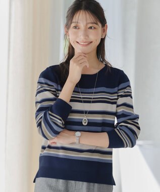 Tiaclasse L 【洗える】マルチボーダーニットトップス