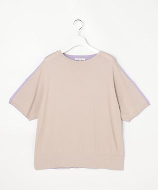 自由区 【大人のバイカラー】ライトクレープストレッチ プルオーバー ベージュ×ライトラベンダー