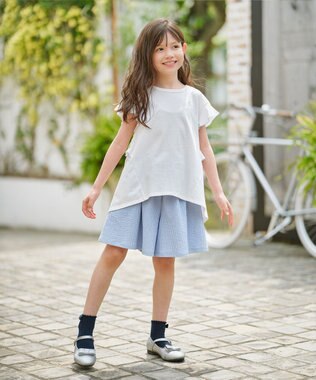 組曲 KIDS 【110-140㎝】サッカーストライプ キュロット サックスブルー