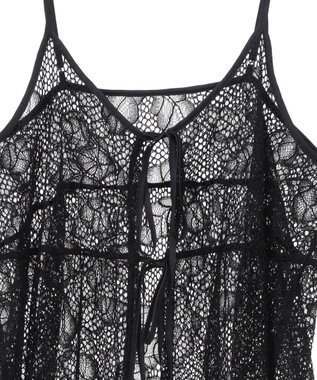 YECCA VECCA リーフ柄レースキャミワンピース Black