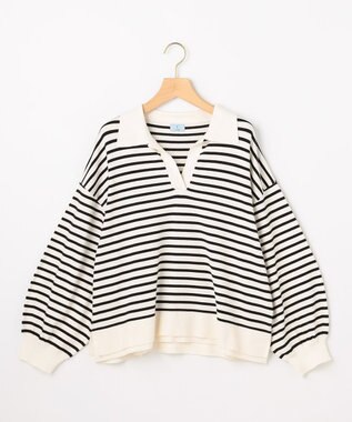 組曲 L 【加藤ローサさん着用】ポロ襟ストレッチニット ホワイト系1