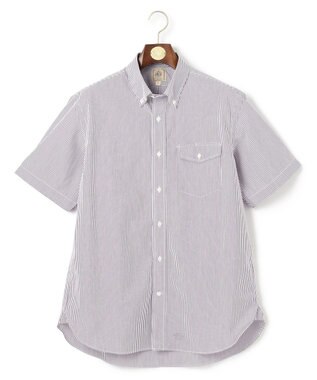 J.PRESS MEN 【クールマックス】サッカーストライプ／マイクロギンガムチェック シャツ/B.D パープル系1