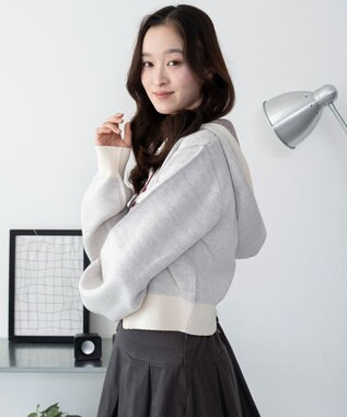 WEGO グラフィックジャガードニットZIPパーカー ホワイトアイボリー