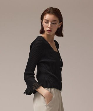 GRACE CONTINENTAL シアーフリルニットカーディガン ブラック