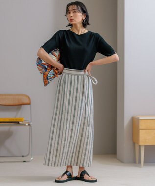 23区 S 【洗える】レーヨンポリエステルストレッチ 5分袖 ニット ブラック系