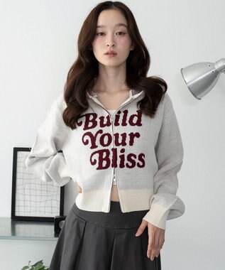 WEGO グラフィックジャガードニットZIPパーカー ホワイトアイボリー