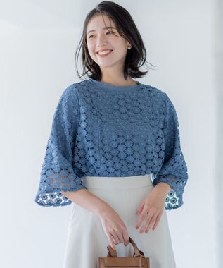 組曲 【WEB限定】フラワーレース袖フレア ブラウス
