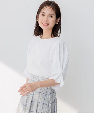 組曲 L 【洗える】プレーティングコンビブロー カットソーブラウス アイボリー系