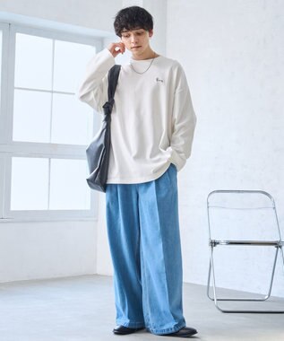 WEGO 【ウエストゴム】スーパーバギーデニムスラックス デニム淡色