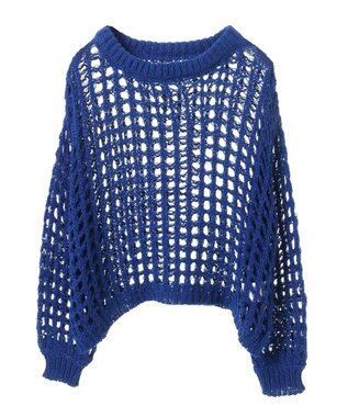 earth music&ecology チュールヤーンメッシュニットプルオーバー Blue